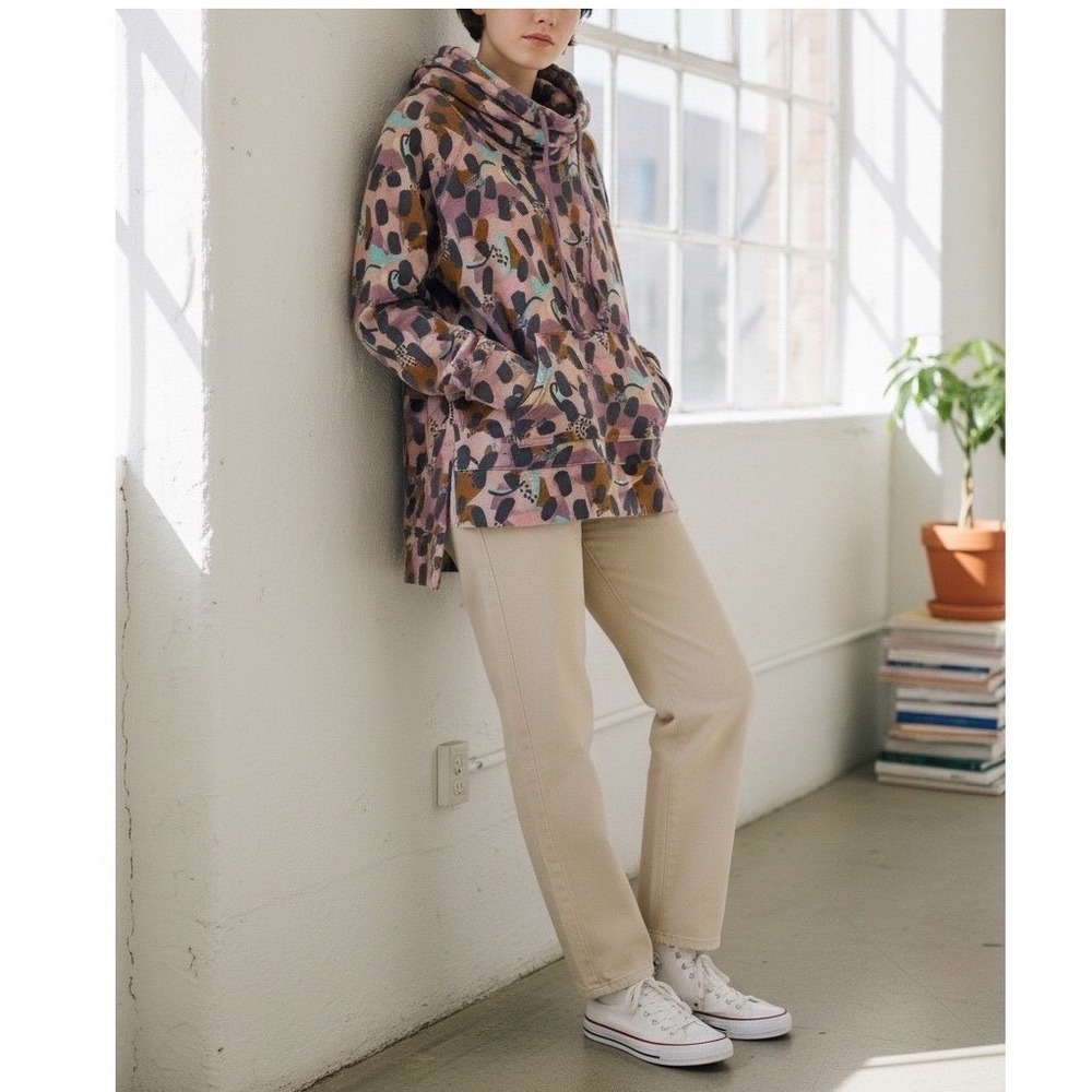 Peace Love World Abstract Leopard‎ Affirmation Cowl Neck Hoodie Pocket Medium